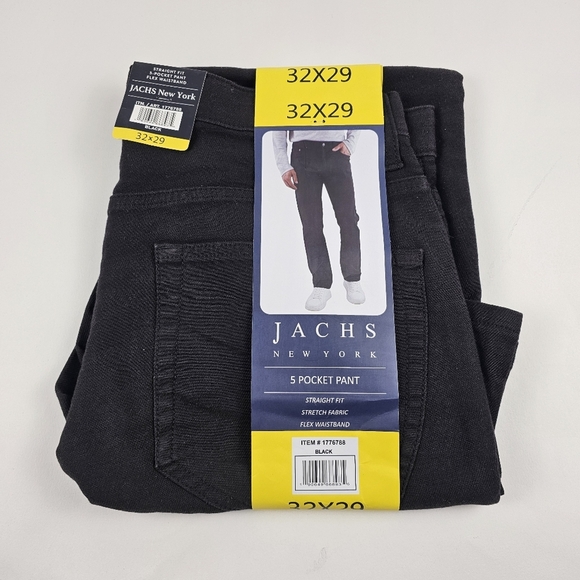 Jachs New York Men’s Straight Fit Flex Waistband 5 Pocket Black Pant Size 32x29 - Picture 5 of 7